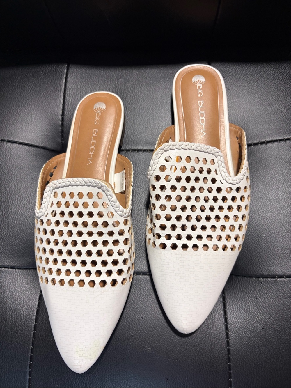 Big Buddha Cream Perforated Pointed-Toe Slip-On Mules